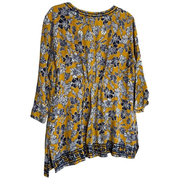 Magnolia Grace Top Women XL Yellow Floral V-Neck Boho Cottage Prairie Peasant - Picture 3 of 12
